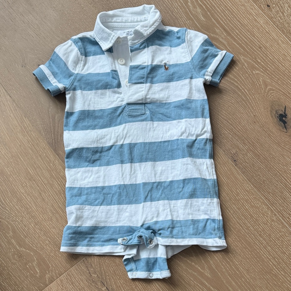 Ralph Lauren Striped Blue and White Kids Polo Shirt 12m